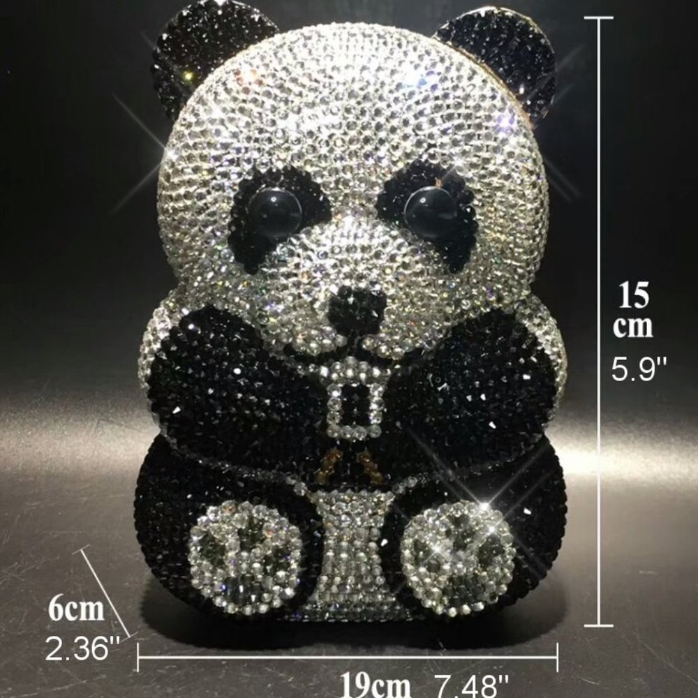 NEW Sparkling Bling Crystal Rhinestone Panda Bear Bag Clutch Purse +Gift - Picture 7 of 16